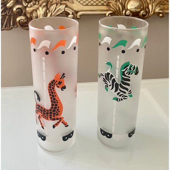 Libby CAROUSEL Glasses, (2) Merry-go-round Frosted Glasses with Giraffe,  Zebra - Picture 9 of 9